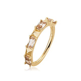 Anello fedina in argento 925‰, placcatura oro giallo, 4 cubic zirconia champagne. Misura anello 16