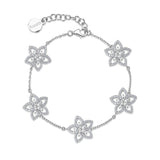 Bracciale morbido in argento 925‰, 275 cubic zirconia bianchi con fiori