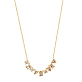 Collana corta in argento 925‰, placcatura oro giallo, 9 cubic zirconia champagne. Lunghezza collana 44cm