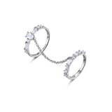 Anello doppio in argento 925‰, 15 cubic zirconia bianchi. Misura anello 14