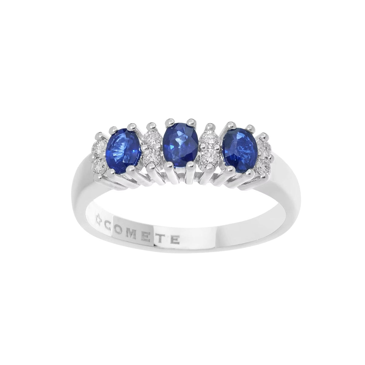 Comete anello oro 750%, zaffiri e diamanti