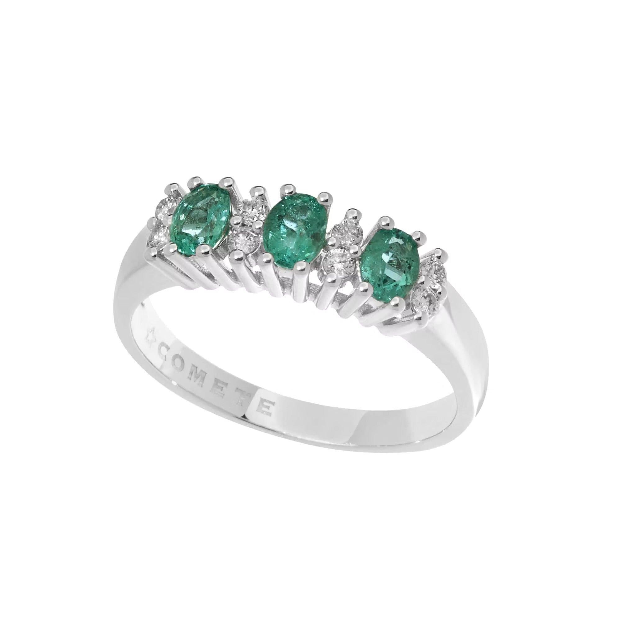 Comete anello oro 750%, smeraldi e diamanti