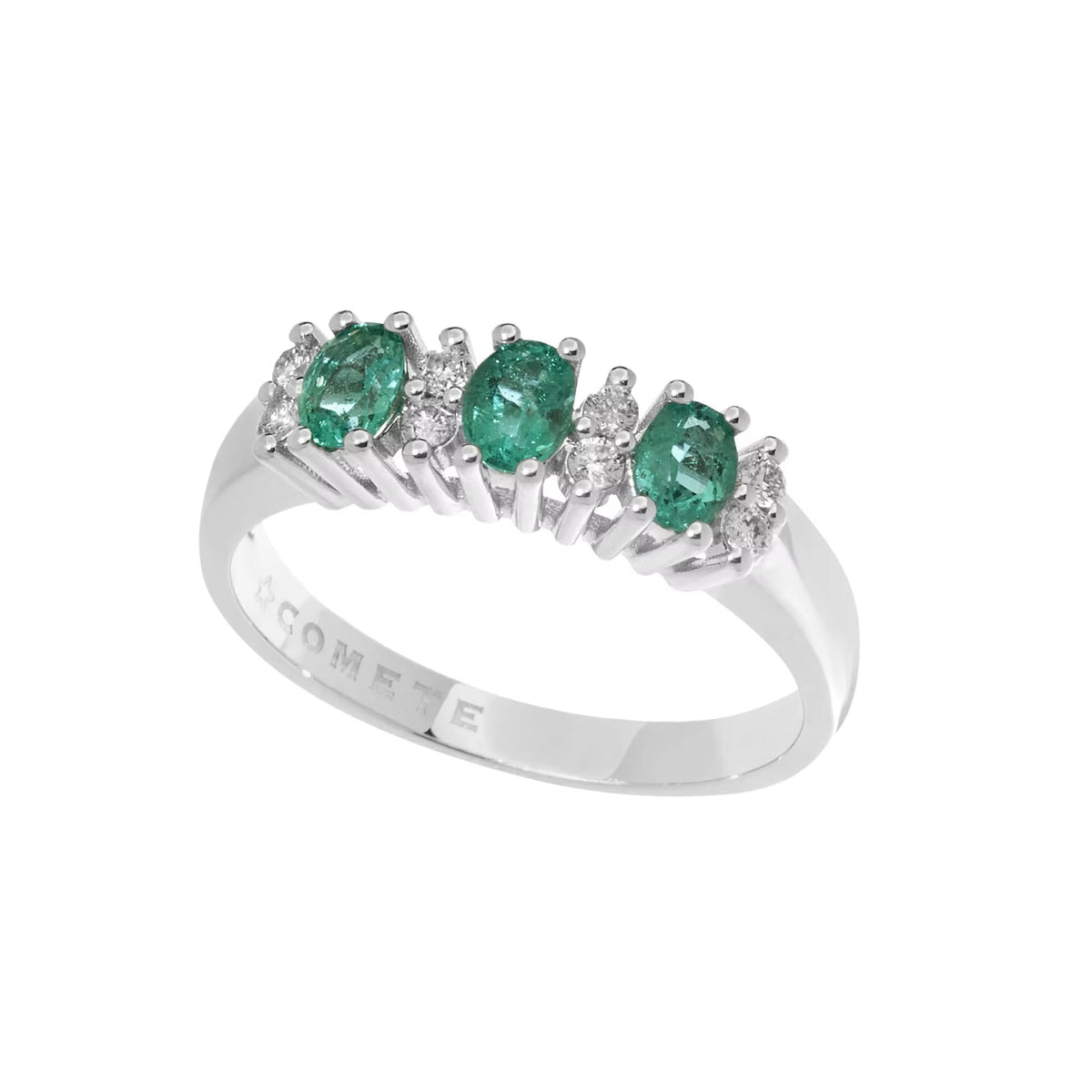 Comete anello oro 750%, smeraldi e diamanti