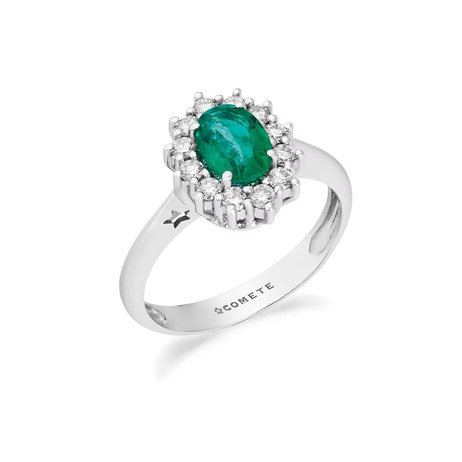 Comete anello 750%, smeraldo e diamanti