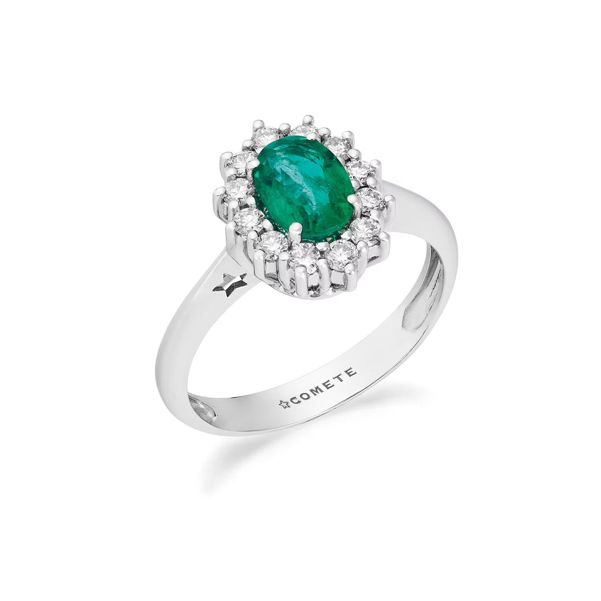 Comete anello 750%, smeraldo e diamanti