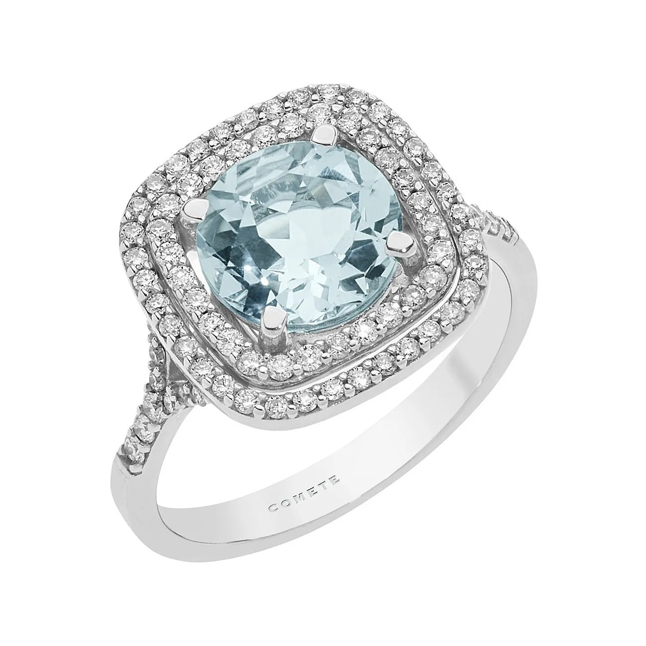 Comete anello oro 750%, acquamarina e diamanti