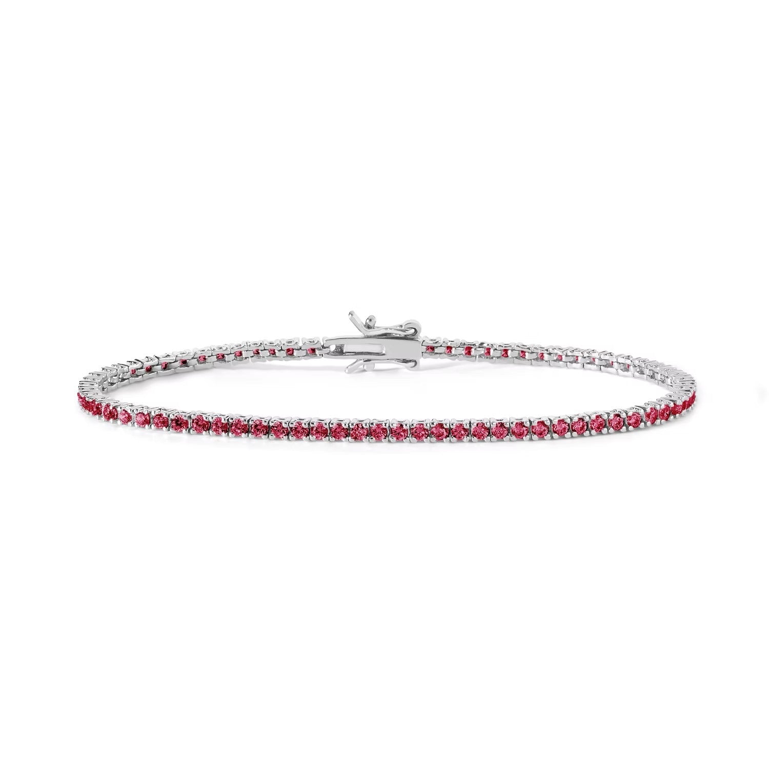 Comete bracciale in argento 925‰ modello tennis con zirconi color rubino. Lunghezza bracciale 18 cm.