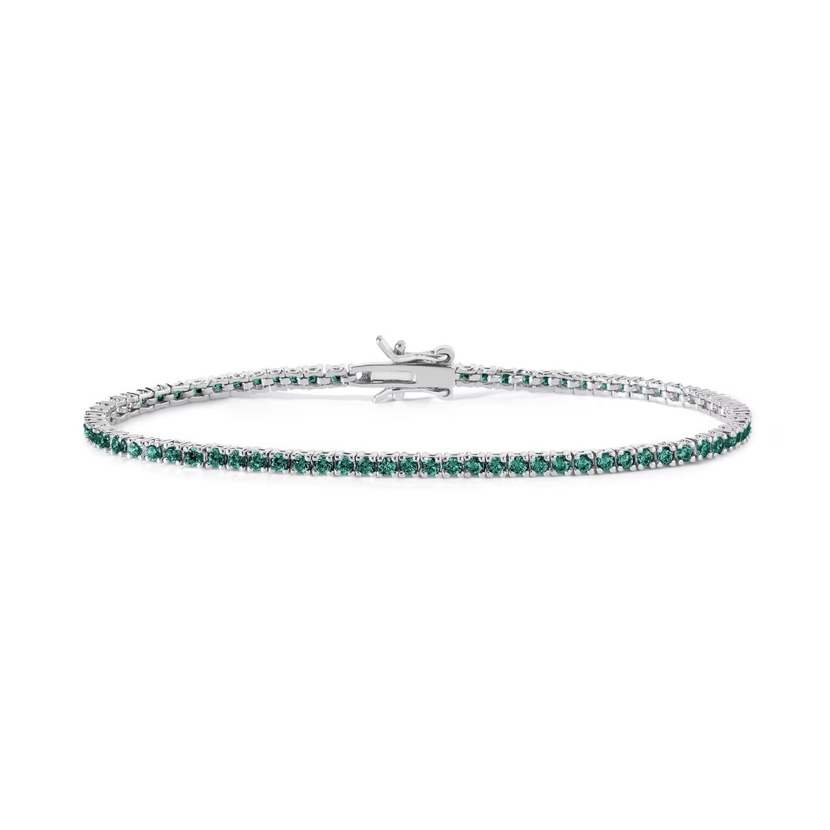 Comete bracciale in argento 925‰ modello tennis con zirconi color smeraldo. Lunghezza bracciale 18 cm.