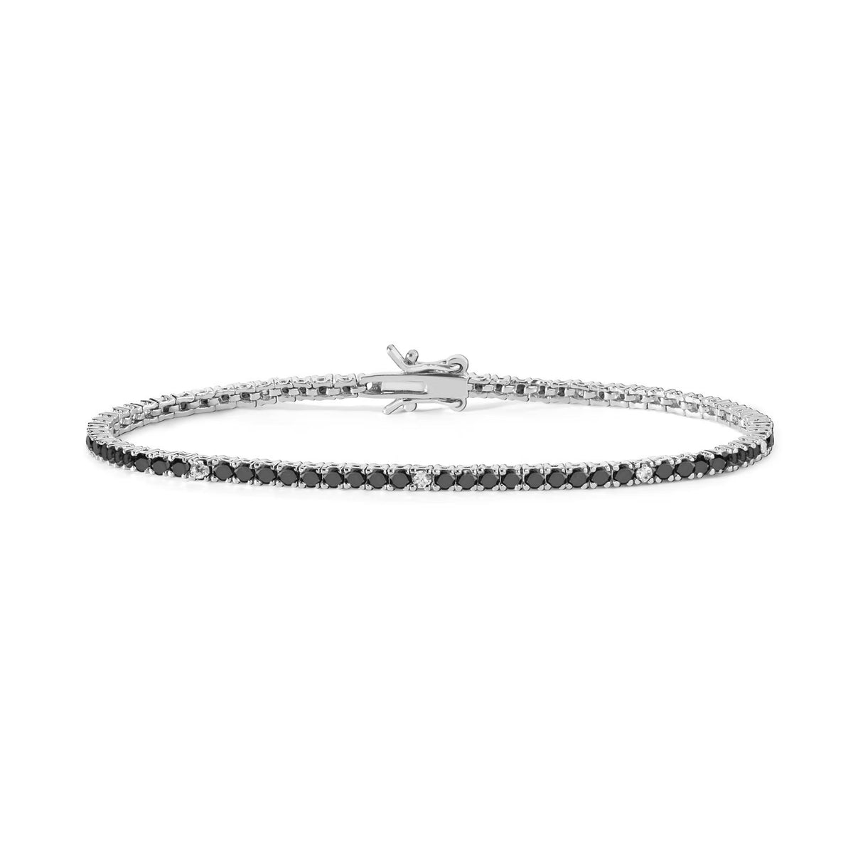 Comete bracciale in argento 925‰ modello tennis con zirconi neri e bianchi. Lunghezza bracciale 18 cm.