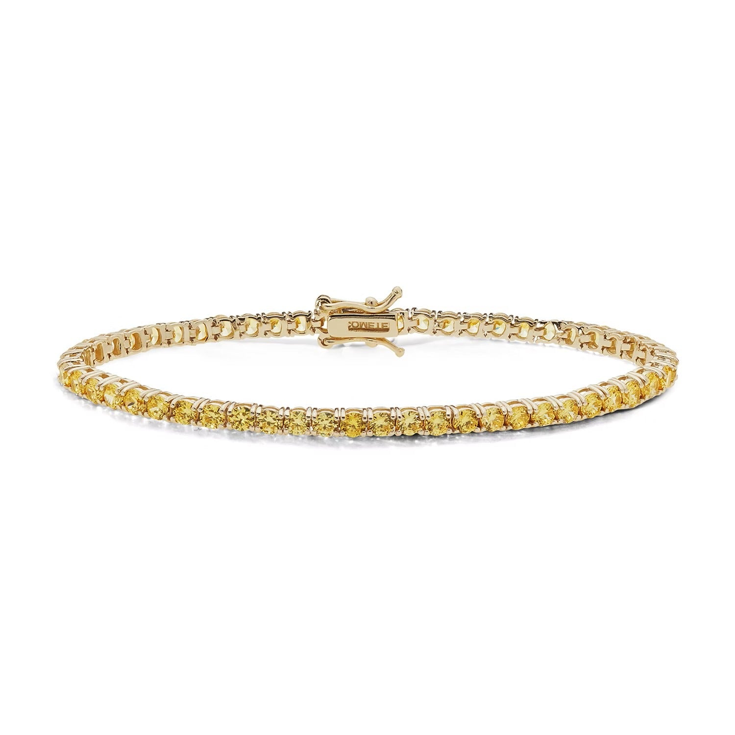 Comete bracciale in argento 925‰ modello tennis con doratura e zirconi color champagne. Lunghezza bracciale 18 cm.
