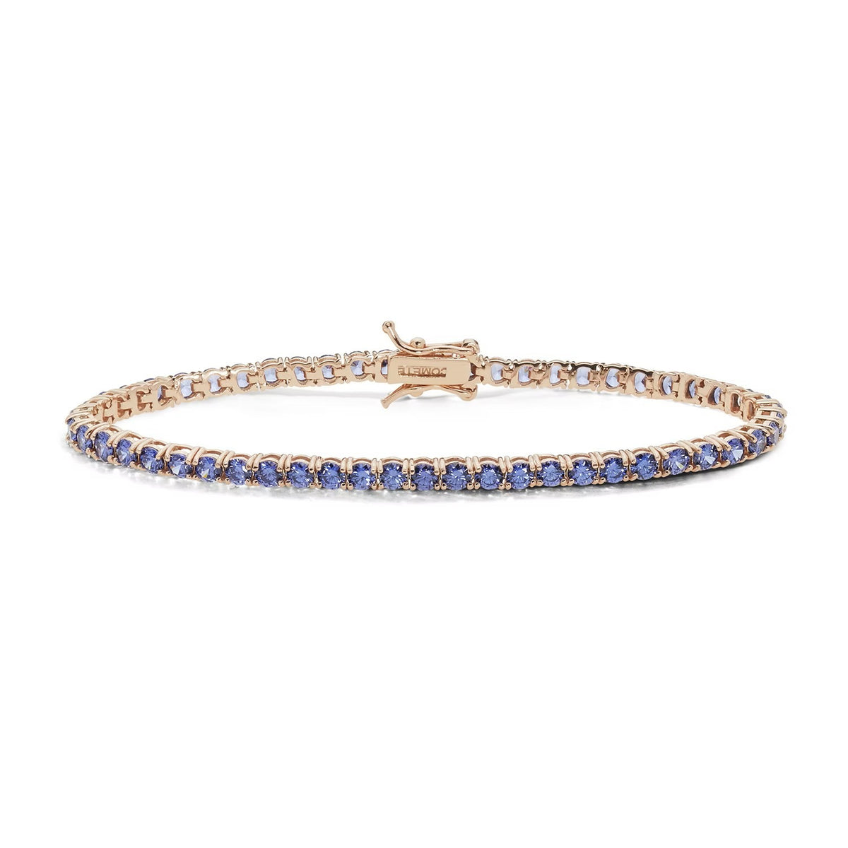 Comete bracciale in argento 925‰ modello tennis con doratura rosè e zirconi tanzanite. Lunghezza bracciale 18 cm.