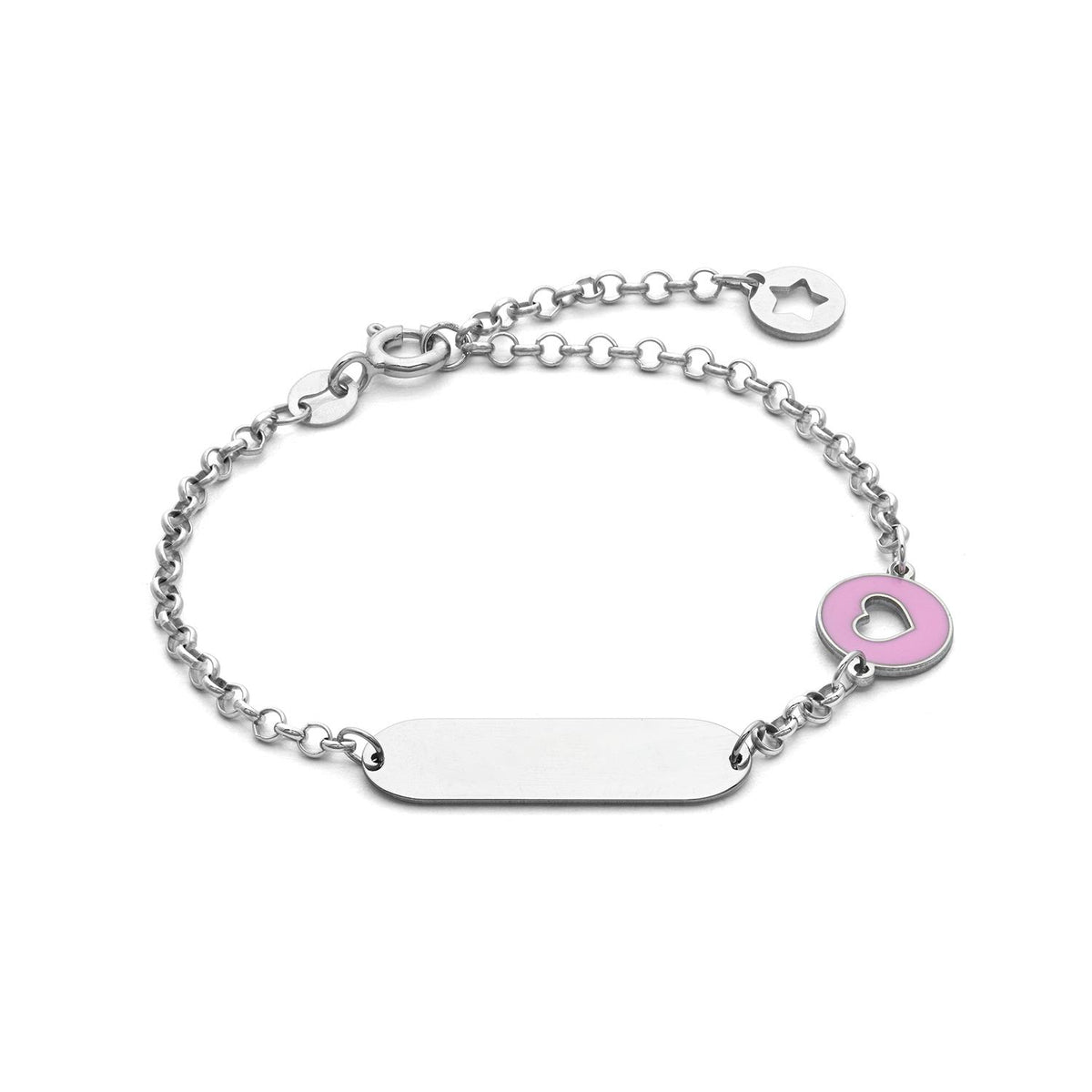 Comete Bracciale Targhetta Cerchio Cuore Rosa