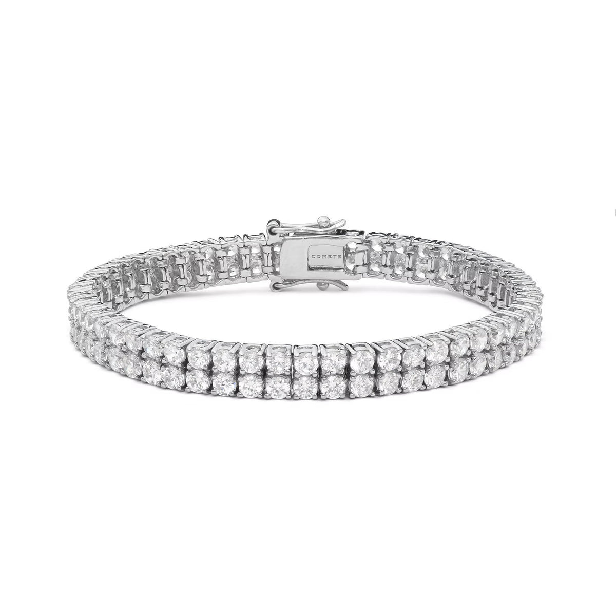 Comete bracciale in argento 925‰ modello tennis doppio con zirconi bianchi. Lunghezza bracciale 18 cm.