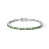 Comete bracciale in argento 925‰ modello tennis con zirconi color smeraldo, verde chiaro e peridoto. Lunghezza bracciale 18 cm.