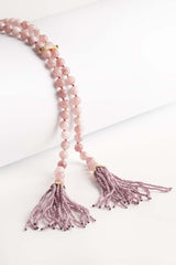 Collana lunga in quarzo rosa con nappine Swarovski