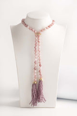 Collana lunga in quarzo rosa con nappine Swarovski
