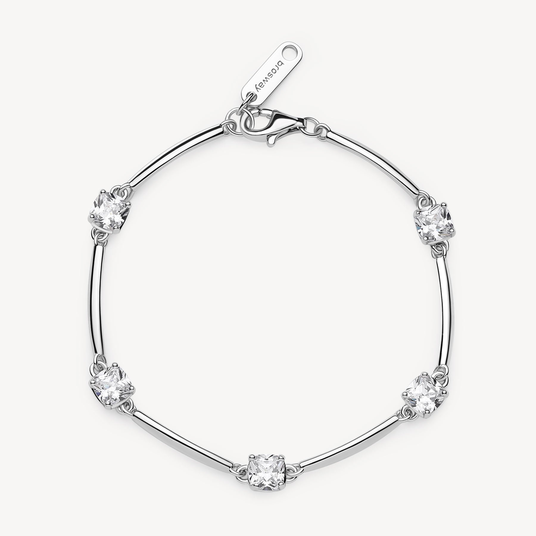 Bracciale semirigido in argento rodiato 925‰ con cushion cubic zirconia.
