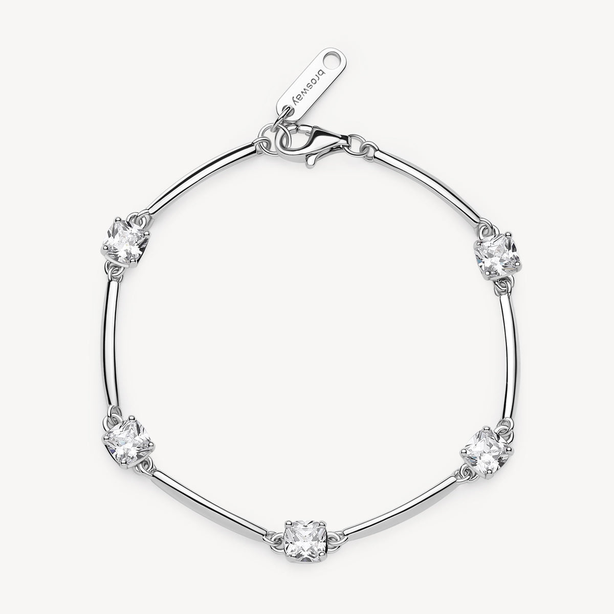 Bracciale semirigido in argento rodiato 925‰ con cushion cubic zirconia.