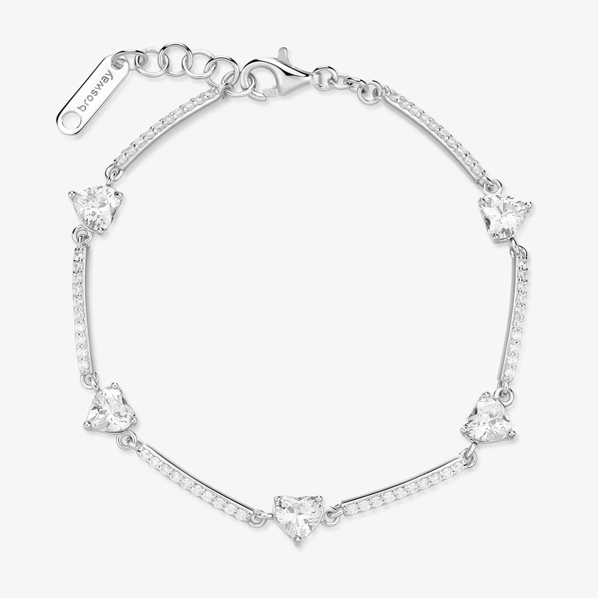 Bracciale semirigido in argento rodiato 925‰ con cubic zirconia a forma cuore.