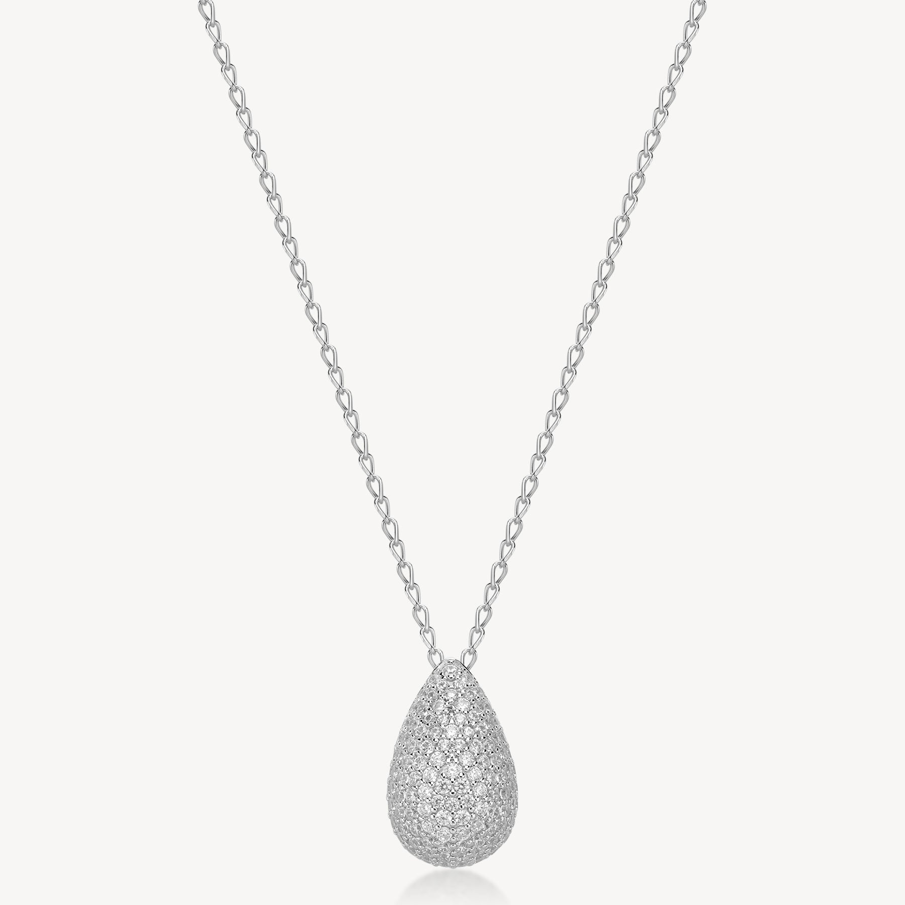 Collana girocollo in argento rodiato 925‰ e pendente con cubic zirconia. Lunghezza collana 44cm.