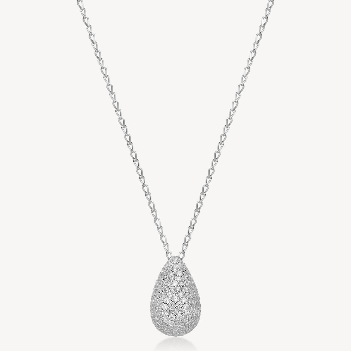 Collana girocollo in argento rodiato 925‰ e pendente con cubic zirconia. Lunghezza collana 44cm.