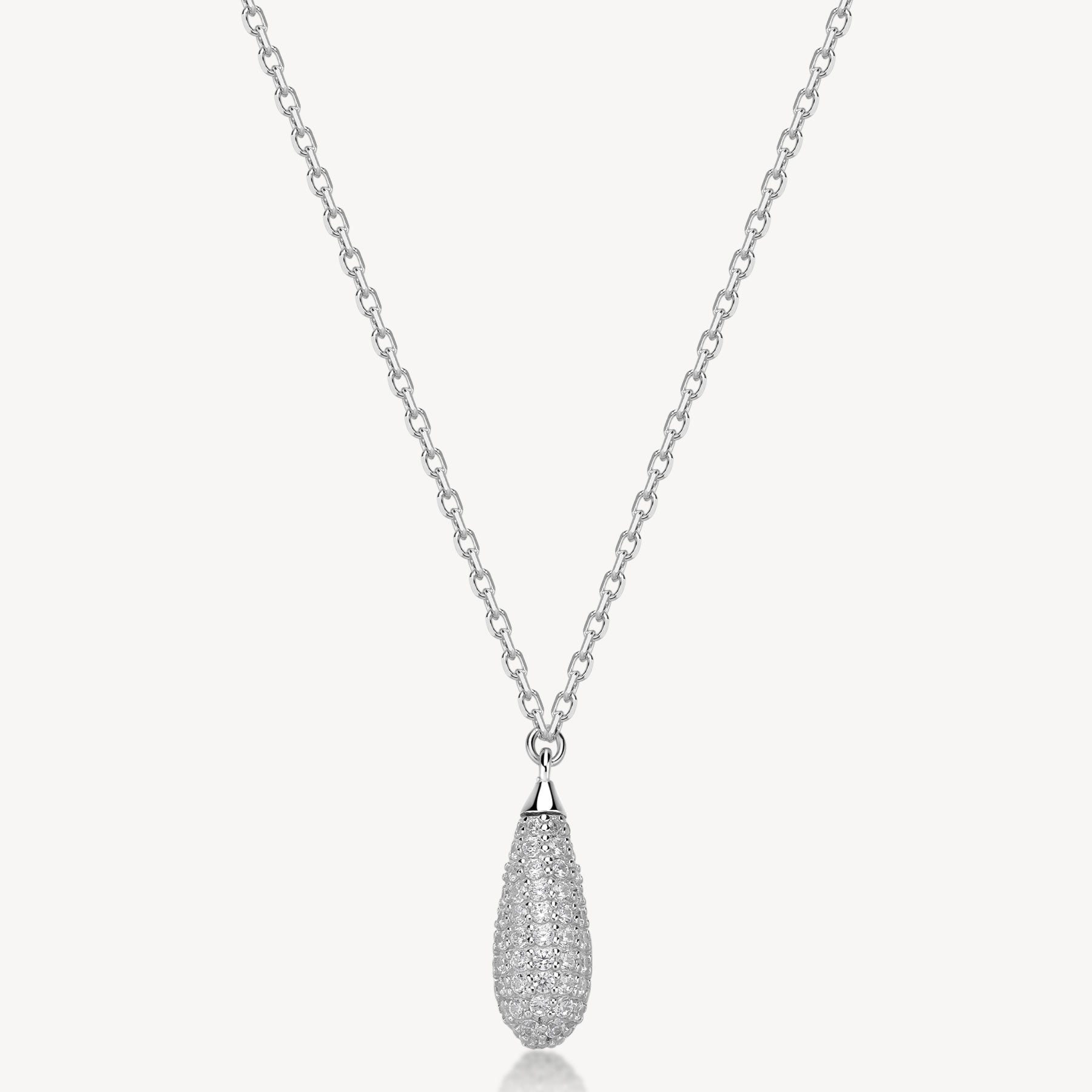 Collana girocollo in argento rodiato 925‰ e pendente con cubic zirconia. Lunghezza collana 44cm.