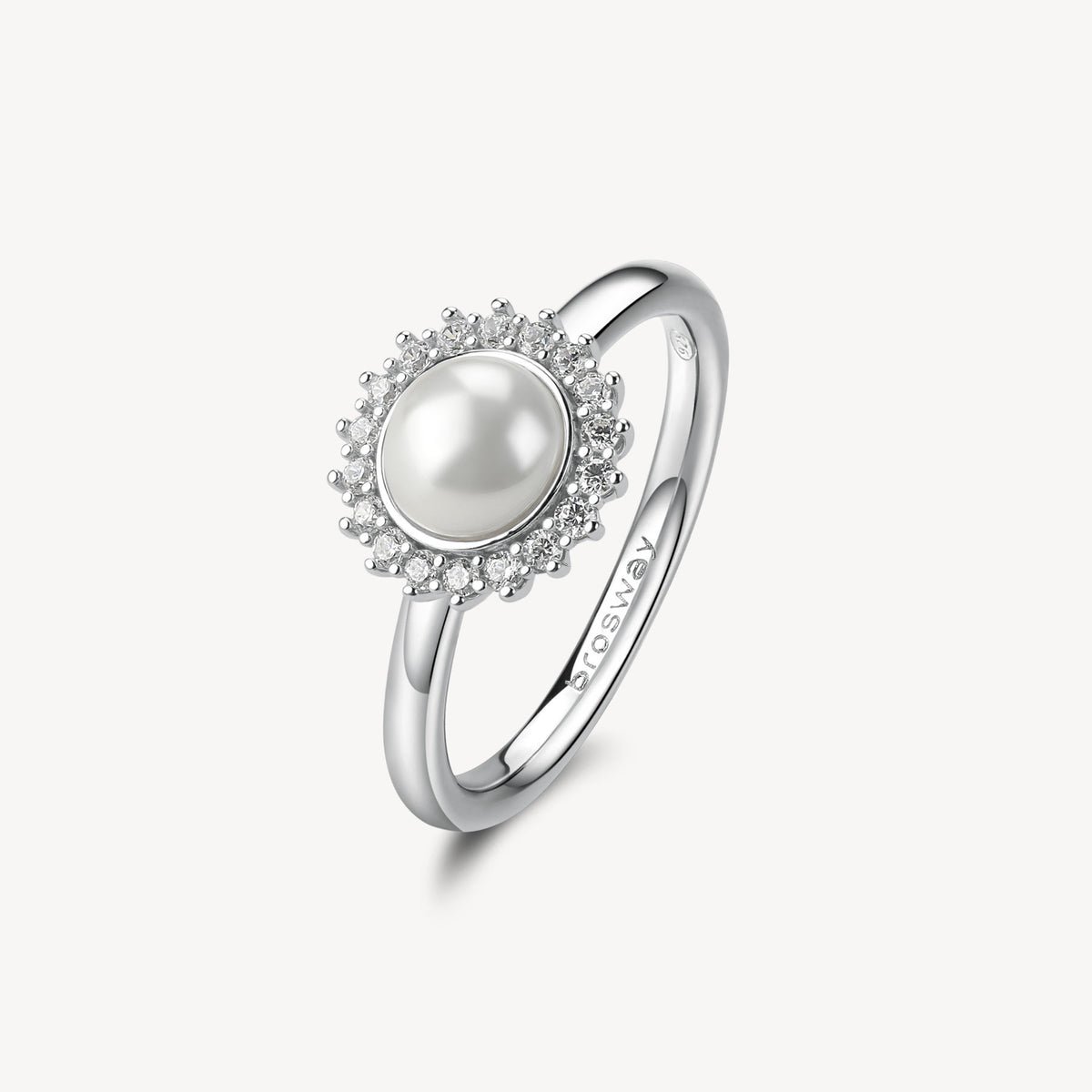 Anello Kate in argento rodiato 925‰ con perla di conchiglia e cubic zirconia. Misura anello 18.