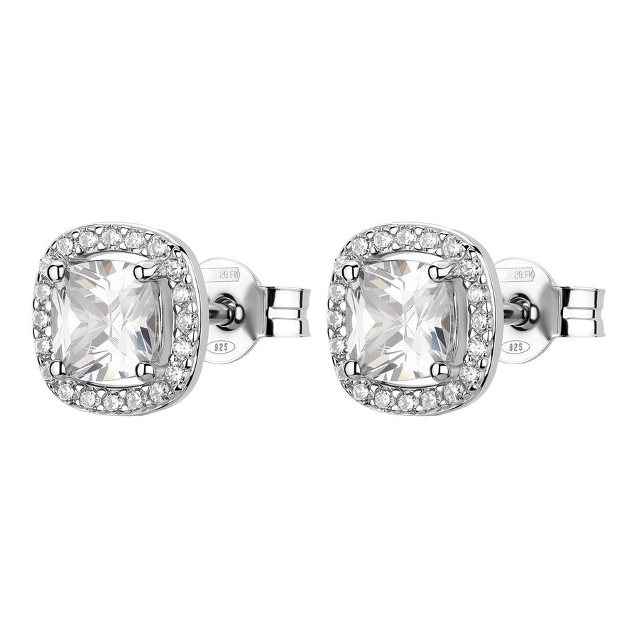 Orecchini a lobo in argento rodiato 925‰ con cubic zirconia.