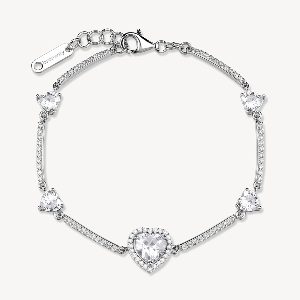 Bracciale semirigido in argento rodiato 925‰ con cuori e cubic zirconia. Lunghezza bracciale 18cm.