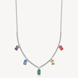 Collana girocollo in argento rodiato 925‰ e cubic zirconia multicolore. Lunghezza collana 45cm.