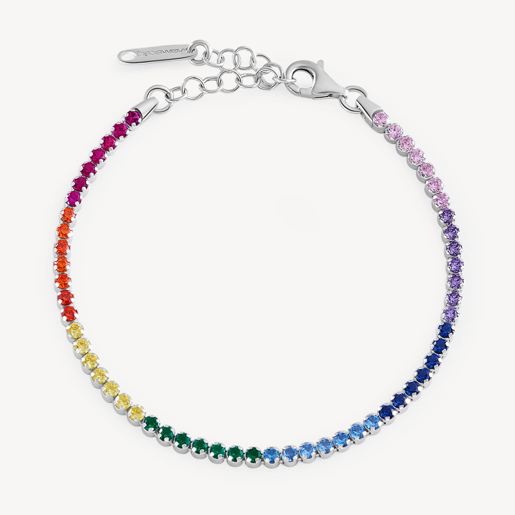 Bracciale tennis in argento rodiato 925‰ e cubic zirconia multicolore. Lunghezza bracciale 18cm.