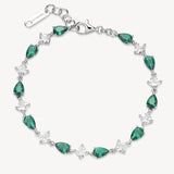 Bracciale in argento rodiato 925‰ con square cubic zirconia e pear cubic zirconia colore emerald. Lunghezza bracciale 18cm.