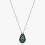 Collana girocollo in argento rodiato 925‰ e pendente con galvanica colore rutenio e cubic zirconia colore emerald. Lunghezza collana 44cm.
