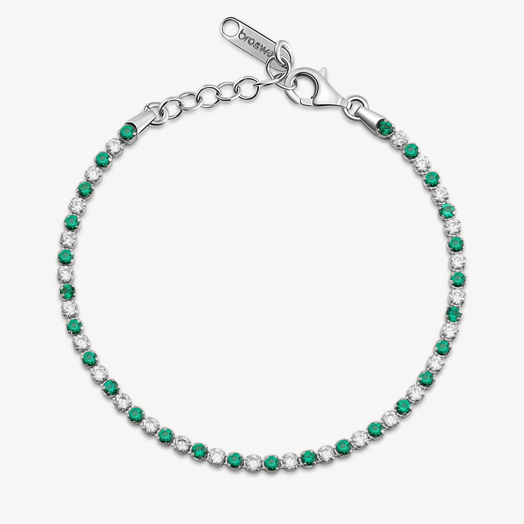 Bracciale tennis in argento rodiato 925‰ con cubic zirconia chiari e cubic zirconia colore emerald. Lunghezza bracciale 18cm.