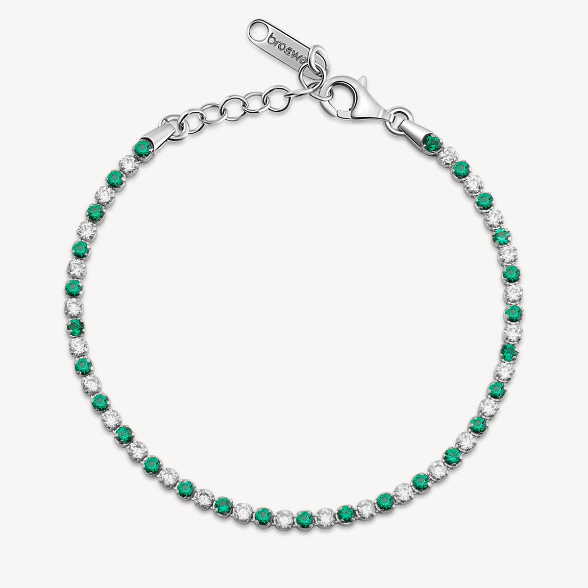 Bracciale tennis in argento rodiato 925‰ con cubic zirconia chiari e cubic zirconia colore emerald. Lunghezza bracciale 18cm.