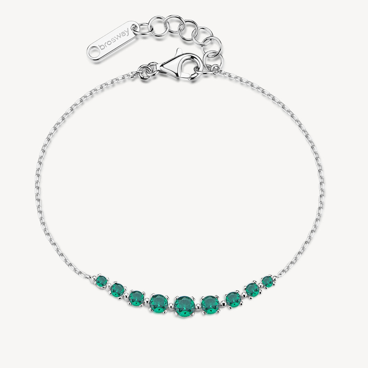 Bracciale in argento rodiato 925‰ con cubic zirconia colore emerald. Lunghezza bracciale 17cm regolabile.