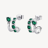 Orecchini a cerchio in argento rodiato 925‰ con cubic zirconia colore emerald.