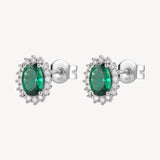 Orecchini Kate in argento rodiato 925‰ con cubic zirconia chiari e oval cubic zirconia colore emerald.