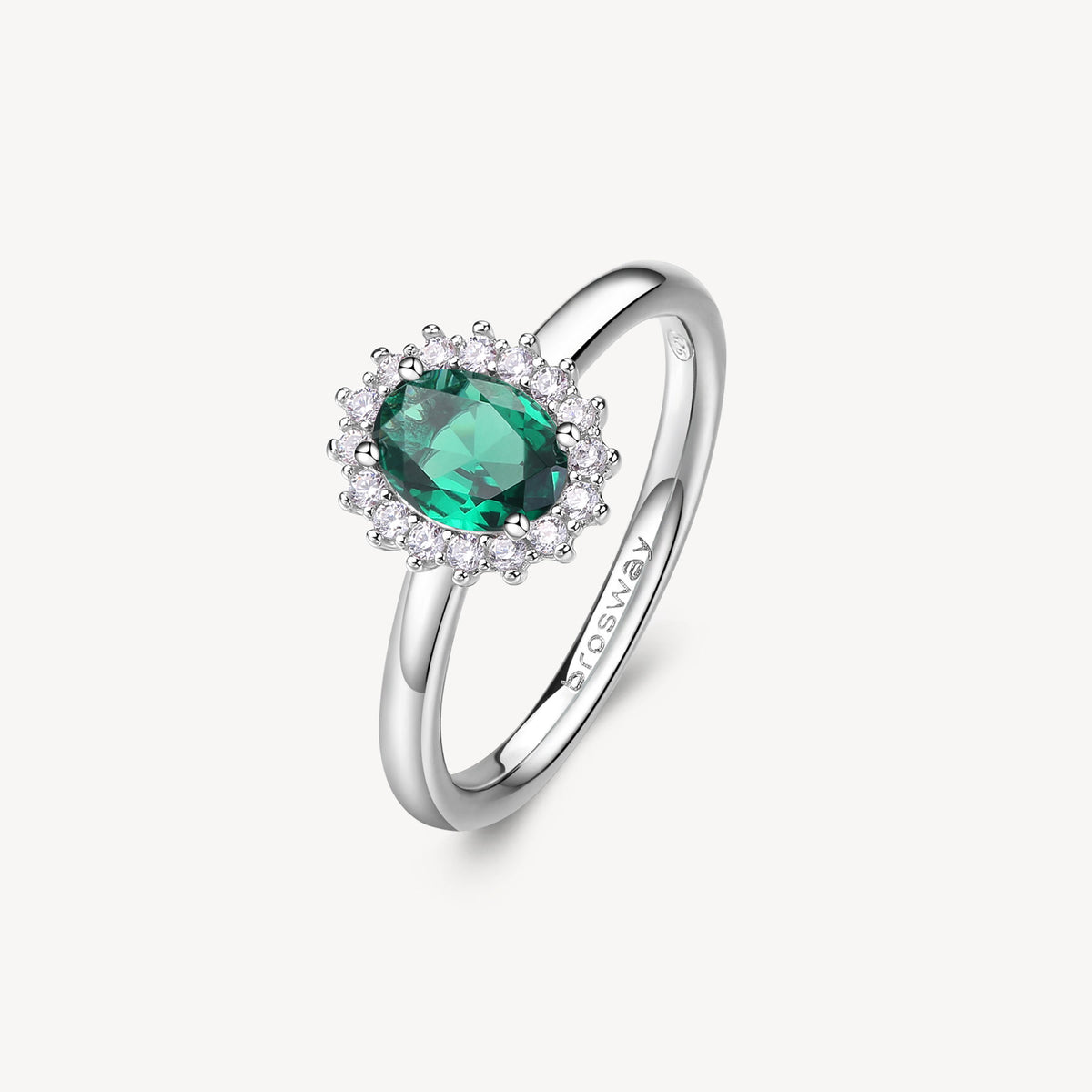 Anello kate in argento rodiato 925‰ con oval cubic zirconia chiari e colore emerald. Misura anello 18.