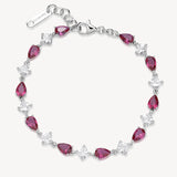 Bracciale in argento rodiato 925‰ con square cubic zirconia e pear cubic zirconia colore ruby.
