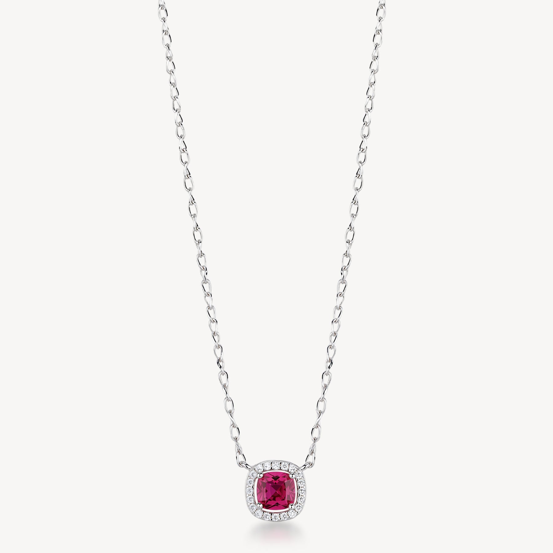 Collana girocollo in argento rodiato 925‰ con cubic zirconia chiari e cubic zirconia colore ruby.