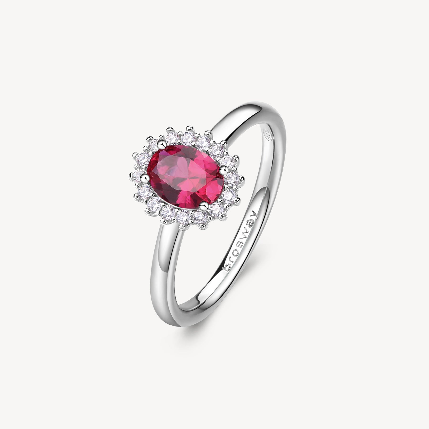 Anello kate in argento rodiato 925‰ con oval cubic zirconia chiari e colore ruby. Misura anello 18.