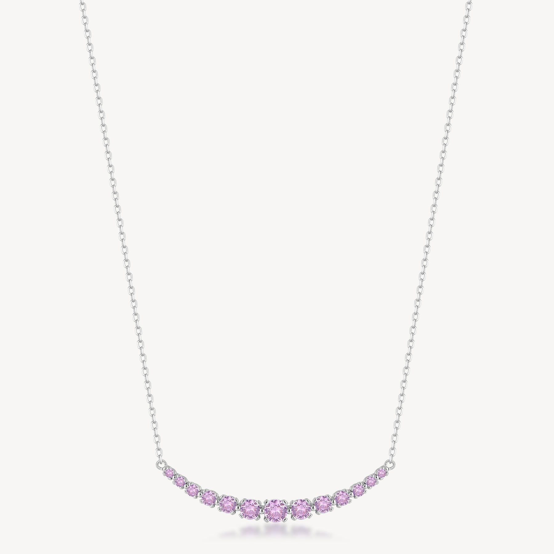 Collana girocollo in argento rodiato 925‰ con cubic zirconia colore light ruby. Lunghezza collana 42cm.