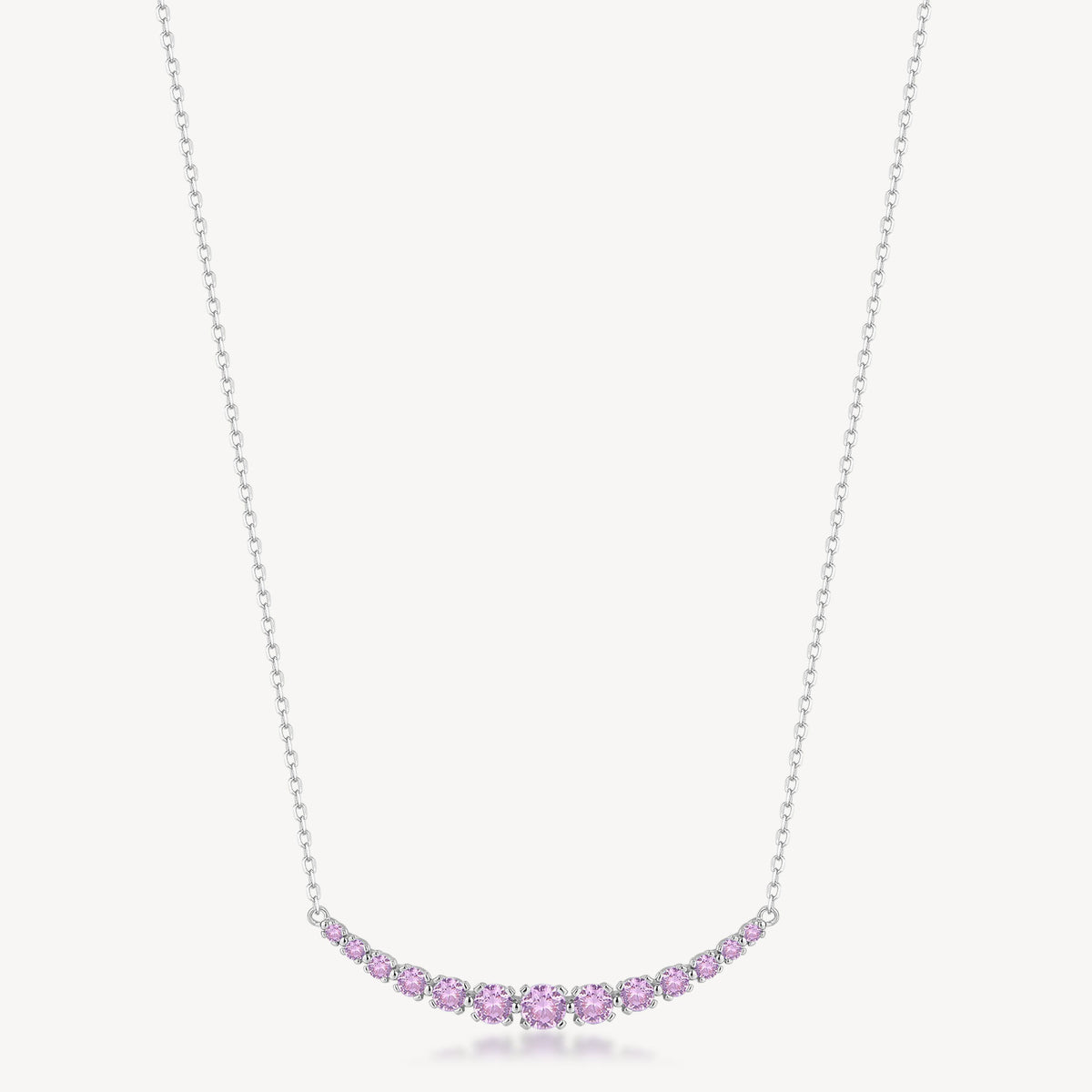 Collana girocollo in argento rodiato 925‰ con cubic zirconia colore light ruby. Lunghezza collana 42cm.