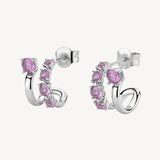 Orecchini a cerchio in argento rodiato 925‰ con cubic zirconia colore light ruby.