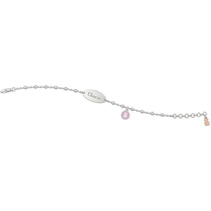 Nanan Bracciale Targhetta Cerchio Orsetto Rosa