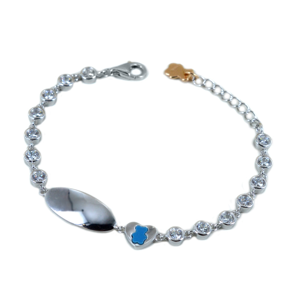 Nanan Bracciale Targhetta con Pietre e Cuore Orsetto Celeste
