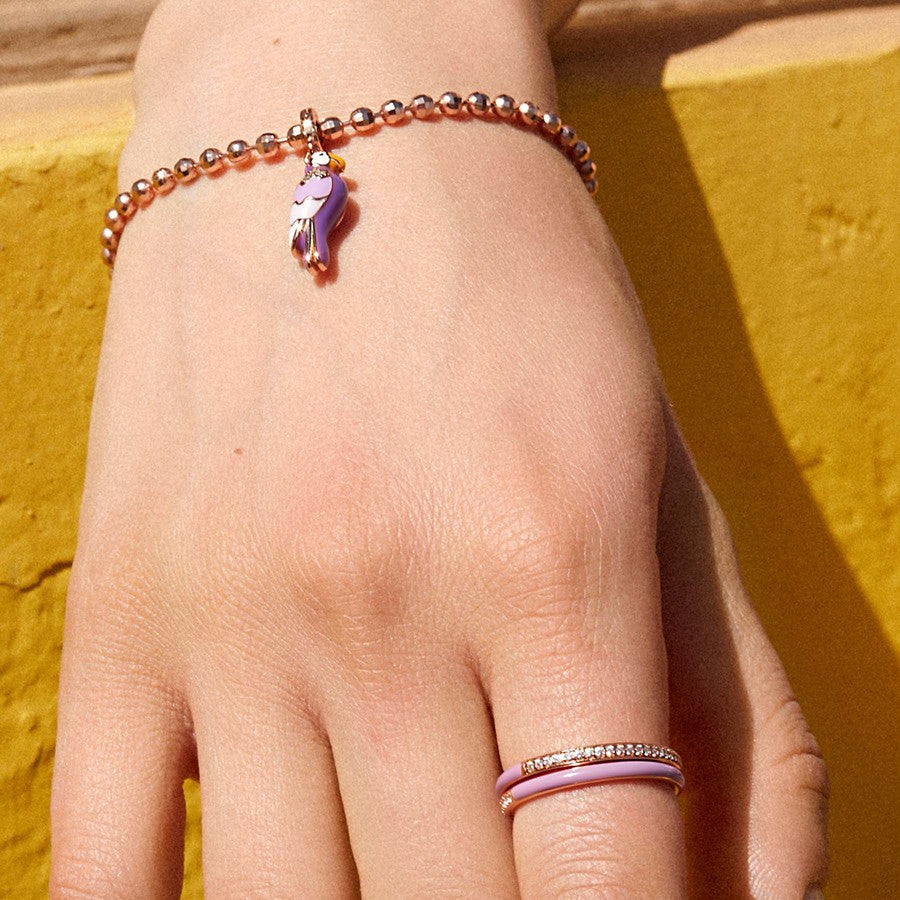 Rosato charm in argento 925‰ a forma di pappagallo