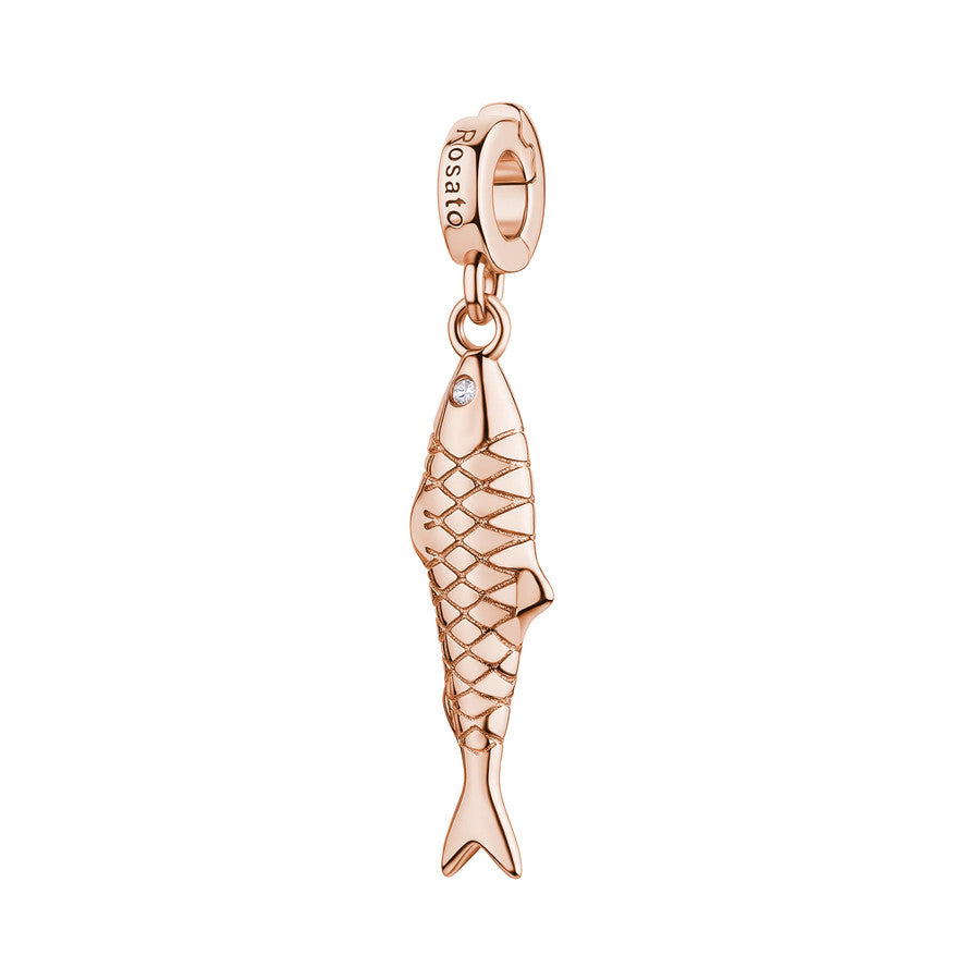 Rosato charm in argento 925% a forma di pesce
