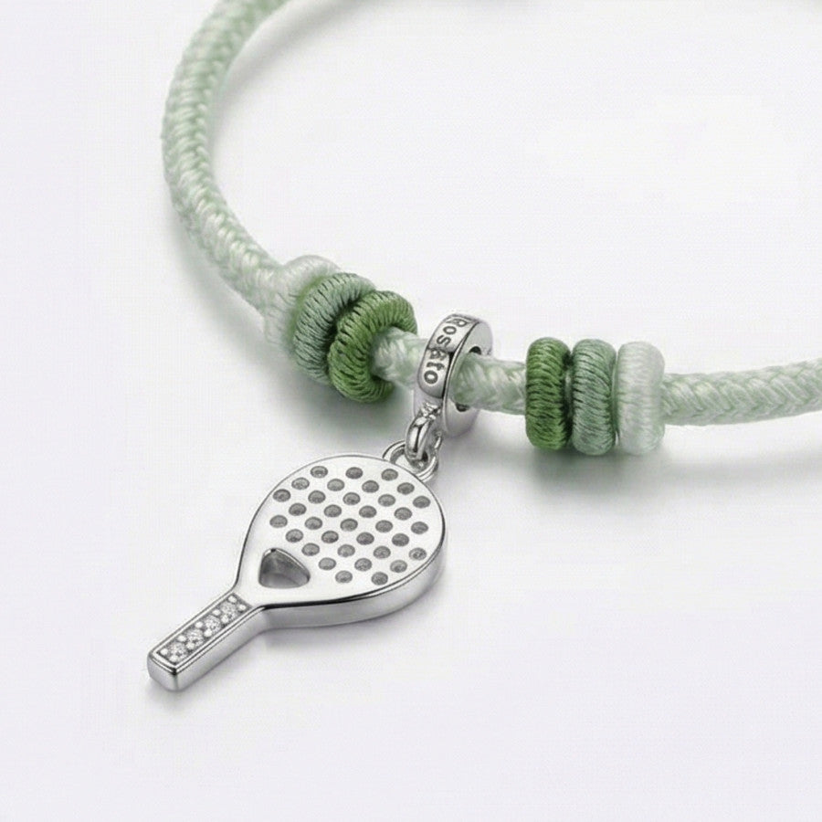Rosato charm in argento 925% a forma di racchetta da padel